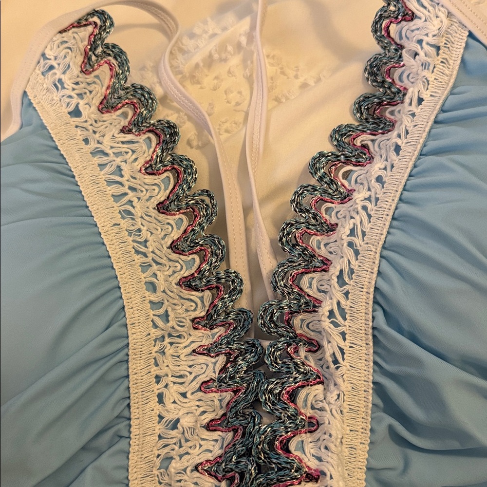 Blue Crochet Trim One Piece Bathing Suit 🩱 - Picture 3 of 4